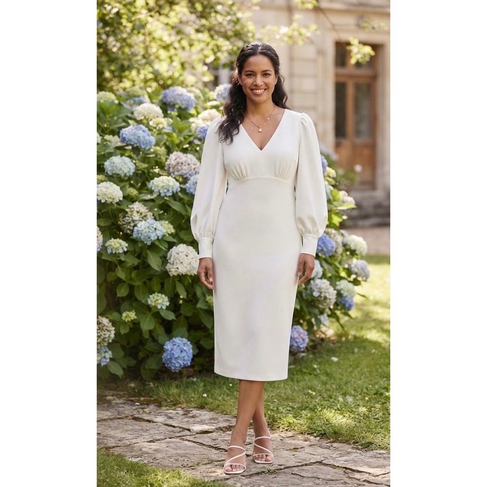 Calvin Klein Sheath Dress Womens 6 White Minimalist Cocktail Party Wedding Guest
